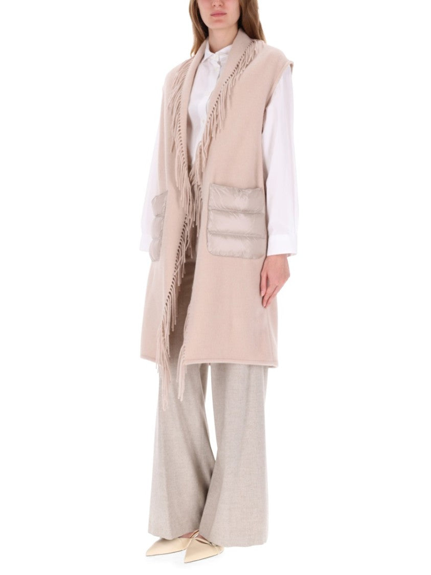 Herno Fringed Neutral Tone Vest With Quilted Patch Pockets