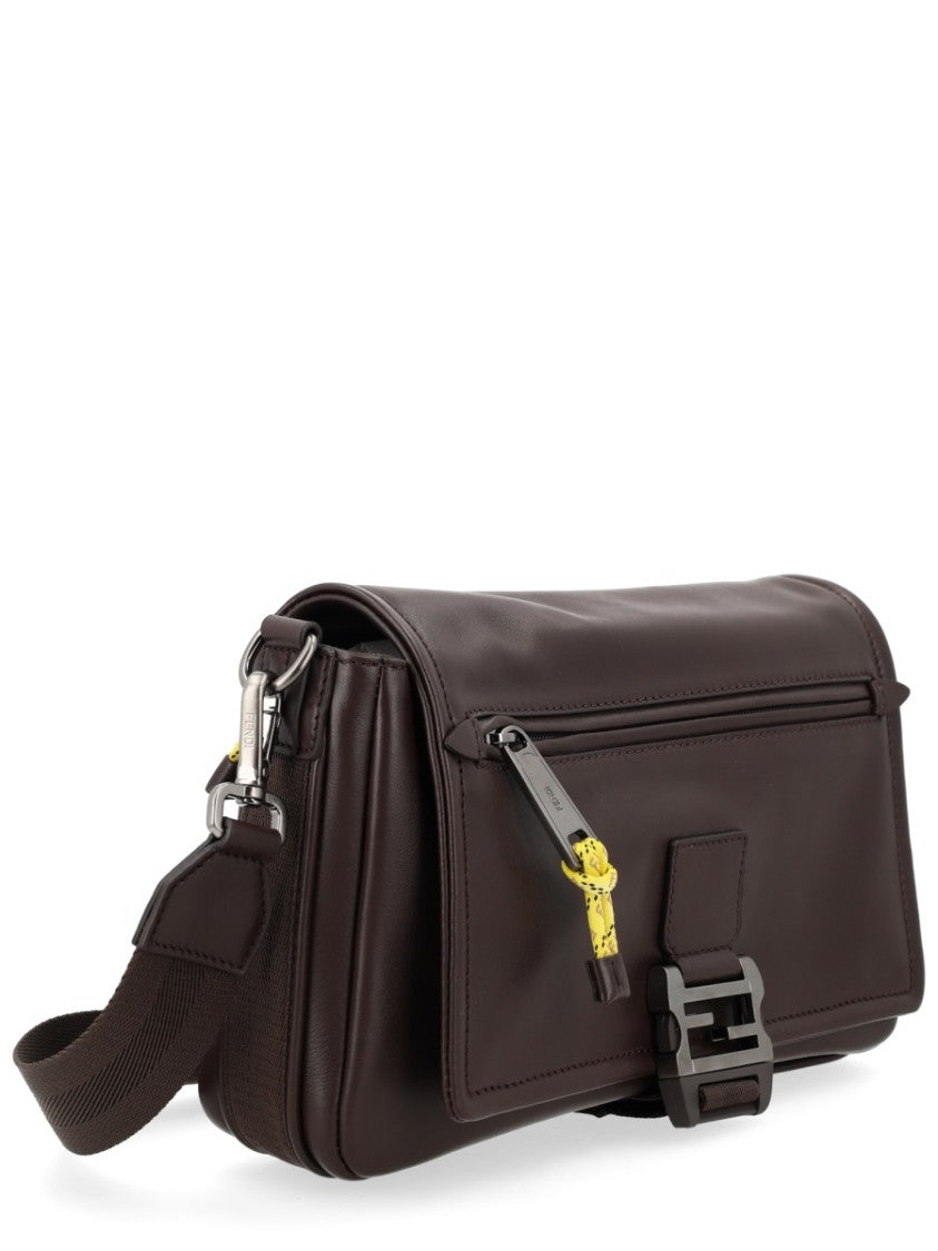 Fendi Rectangular Calf Leather Messenger Bag With Buckle Closure