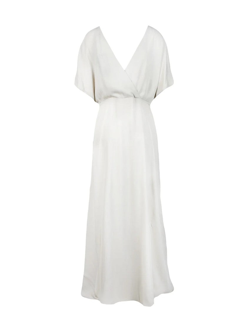 Fabiana Filippi Beige Rhinestone Viscose Maxi Dress