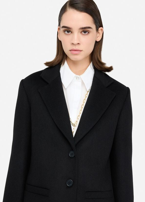 Liu Jo Tailored Black Wool Coat With Notch Lapel