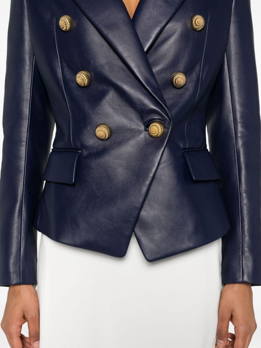 Balmain Midnight Blue Lambskin Double-Breasted Jacket