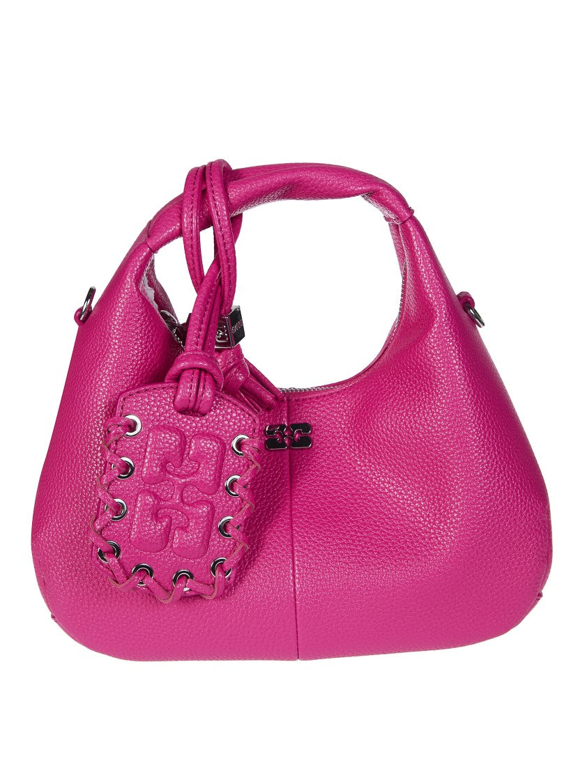 Ganni Vibrant Pink Hobo Mini Grained Handbag