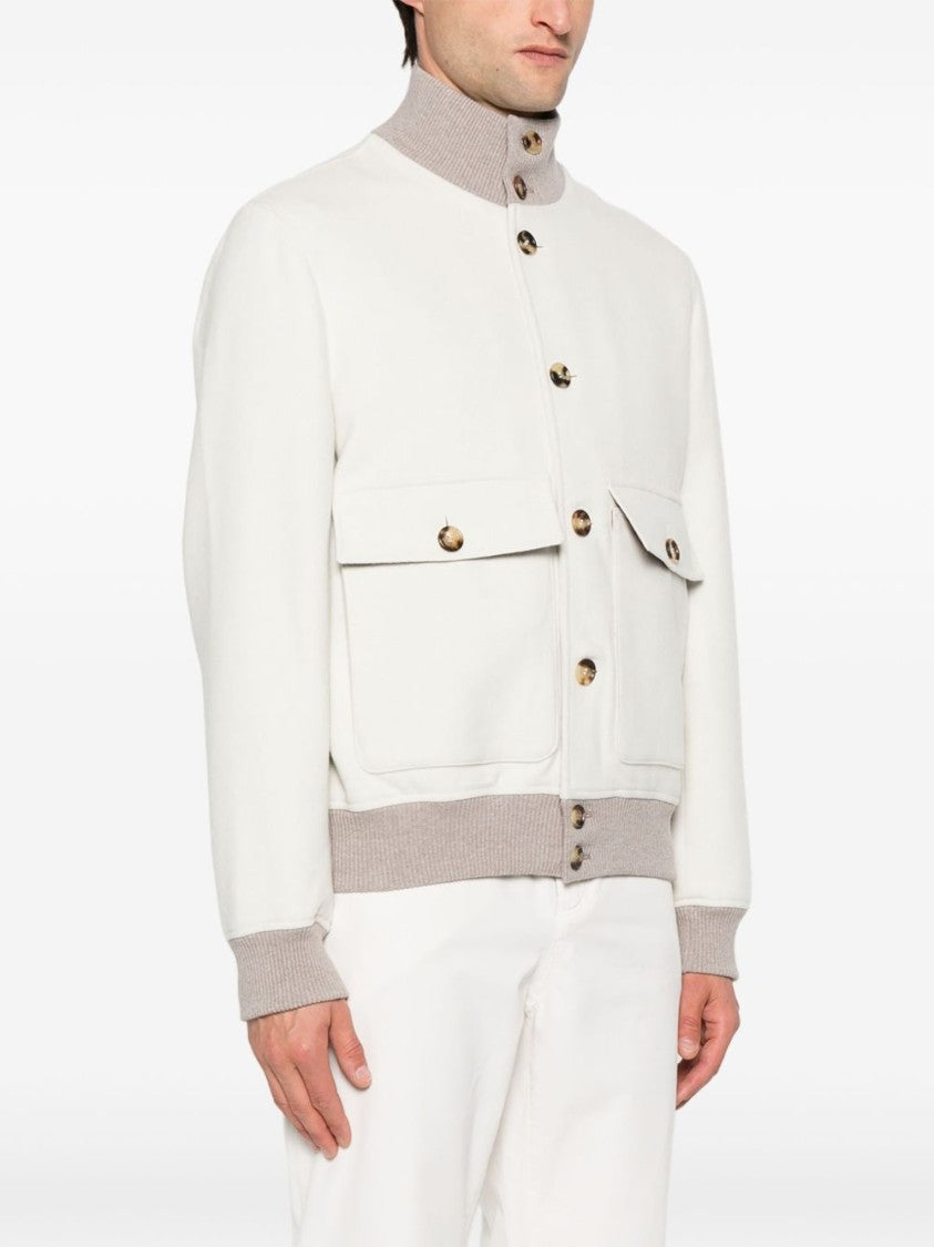 Brunello Cucinelli High Collar White Knit Sweater