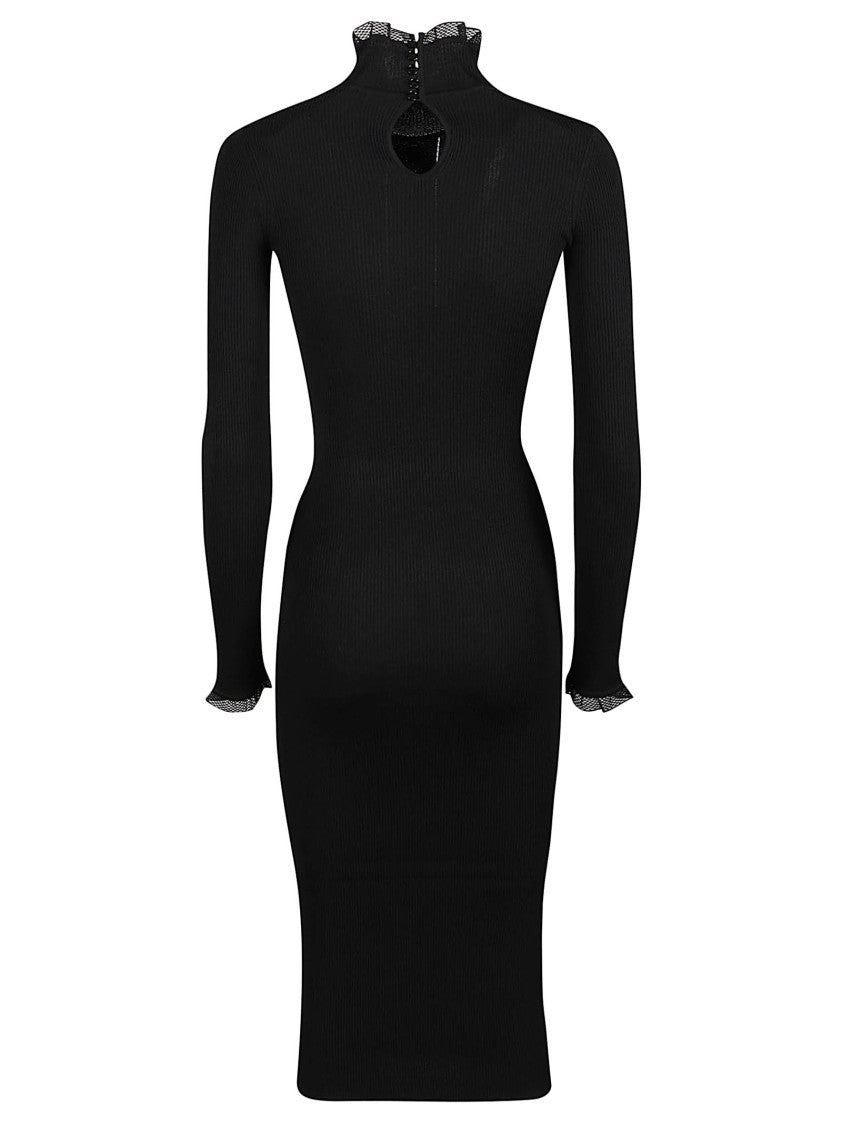 Elisabetta Franchi Fitted Ribbed Midi Dress With Ruffle Details