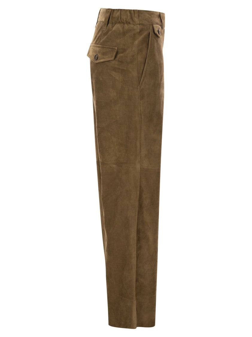 Brunello Cucinelli Suede Chino Crop Trousers