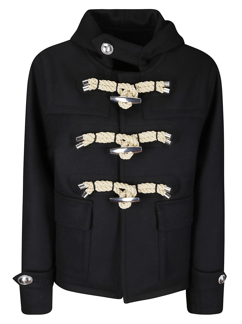 Paco Rabanne Hooded Short Wool Coat With Button Fastenings