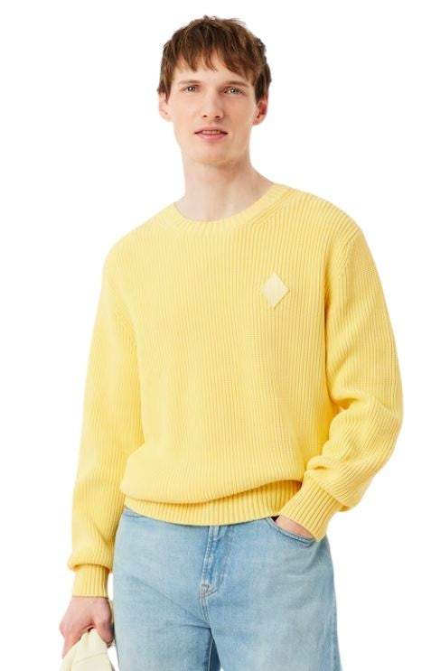 Lacoste Pearl Rib Knit Sweater With Retro Logo Crest