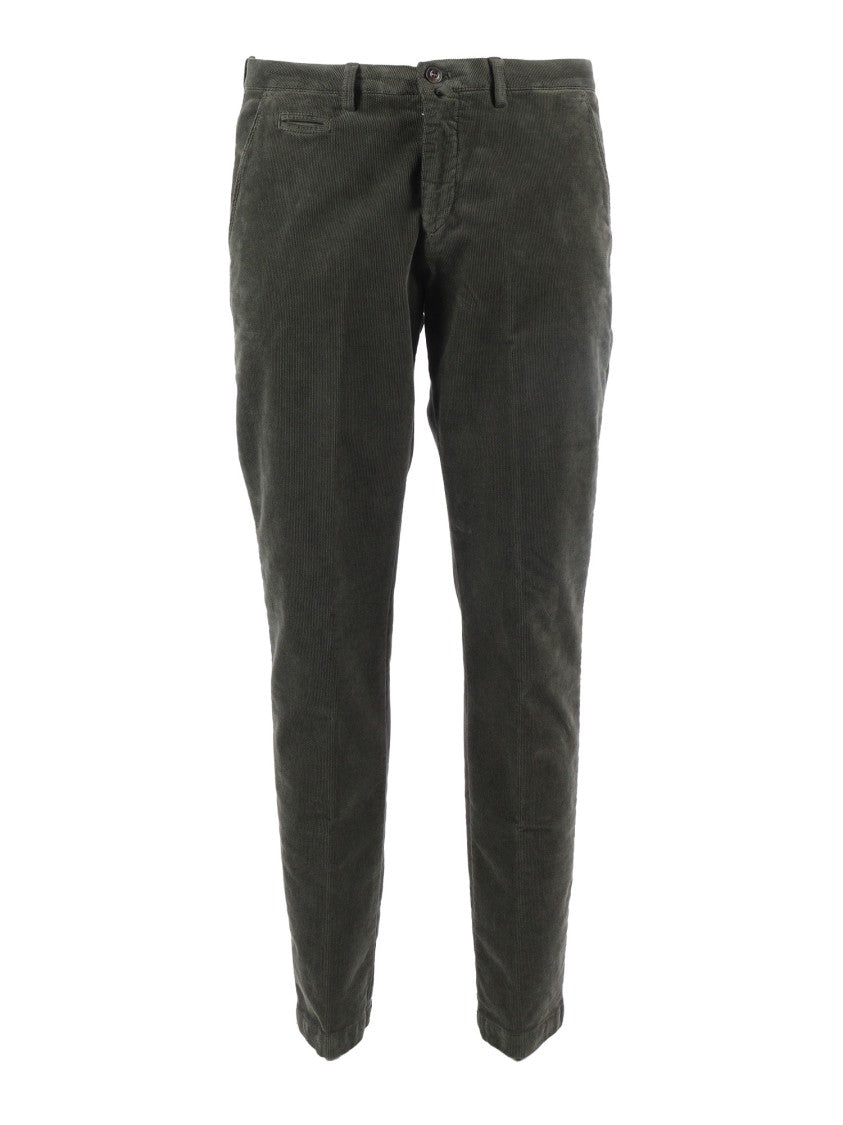 Briglia Slim Fit Green Pants With Textured Fabric