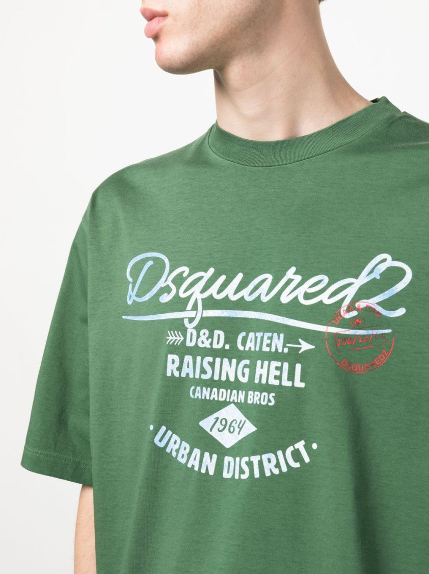 Dsquared2 Logo-Print Green Cotton T-Shirt