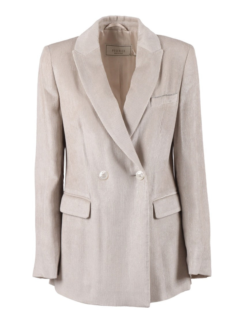 Peserico Double-Breasted Tailored Jacket With Ribbed Texture