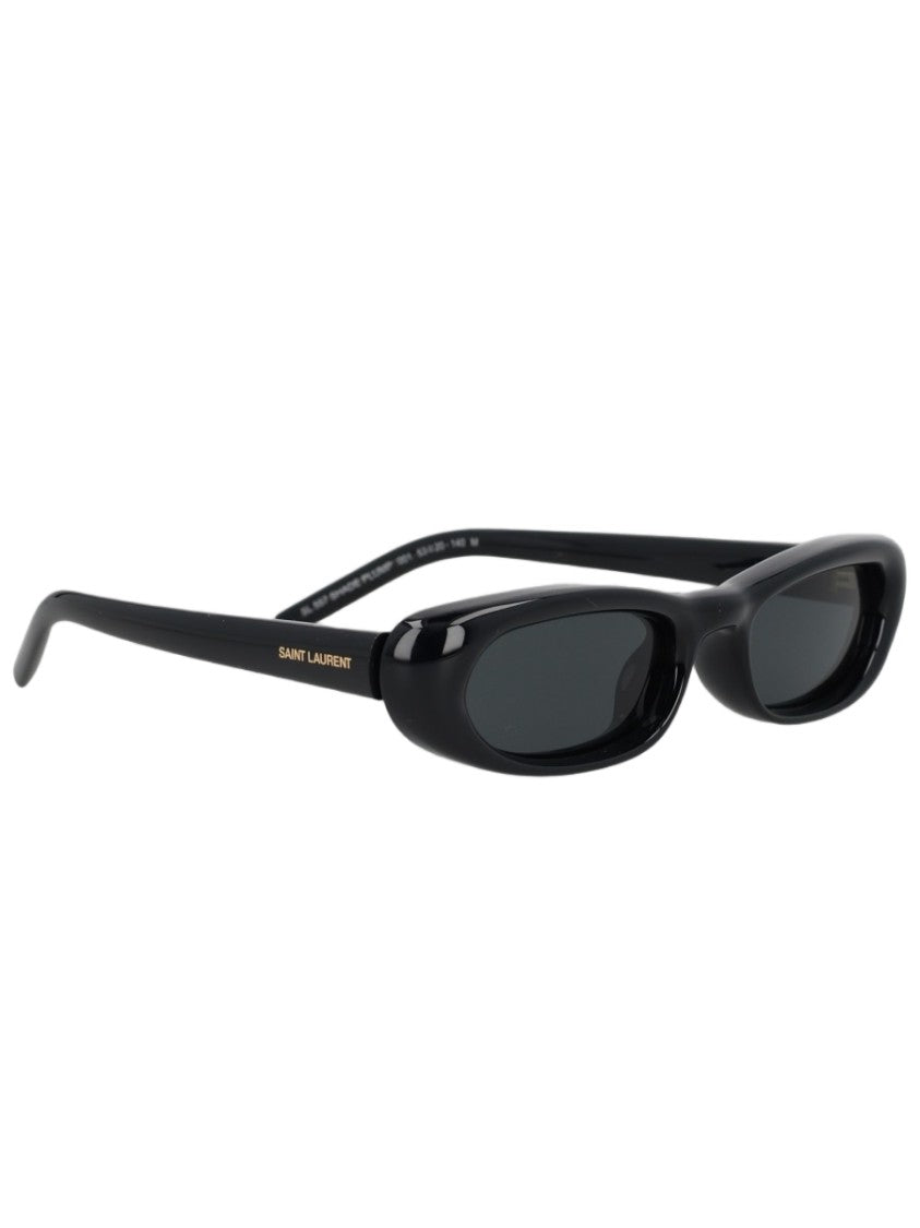 Saint Laurent Narrow Oval Frame Sunglasses With Glossy Finish