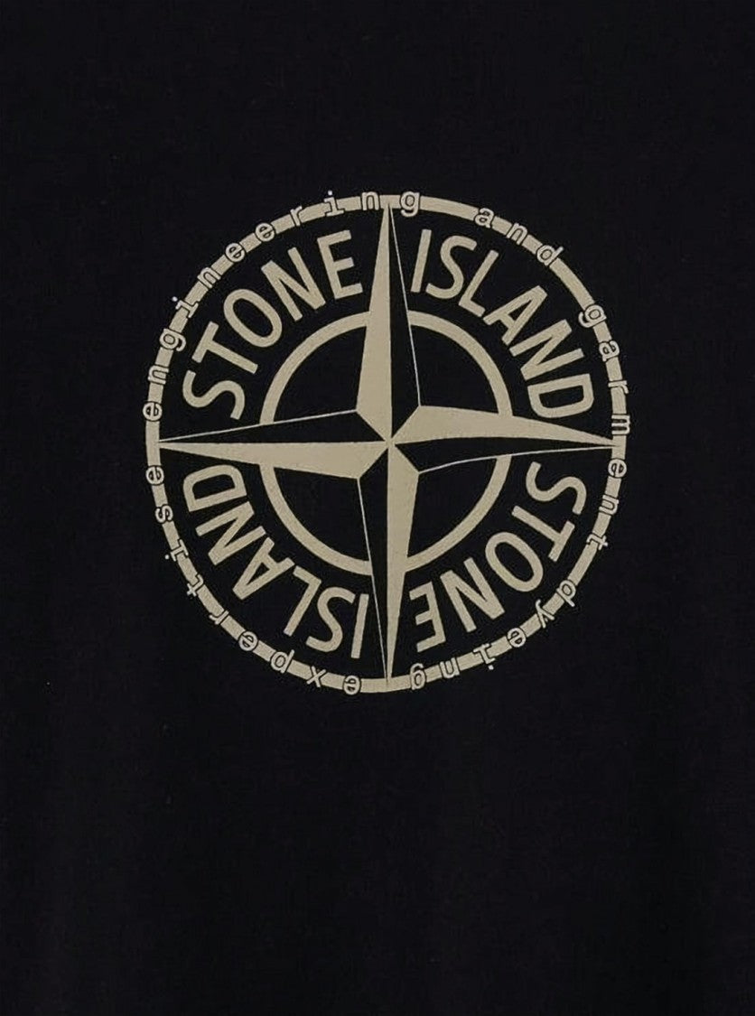 Stone Island Black Short-Sleeve T-Shirt With Circular Emblem And Relaxed Fit