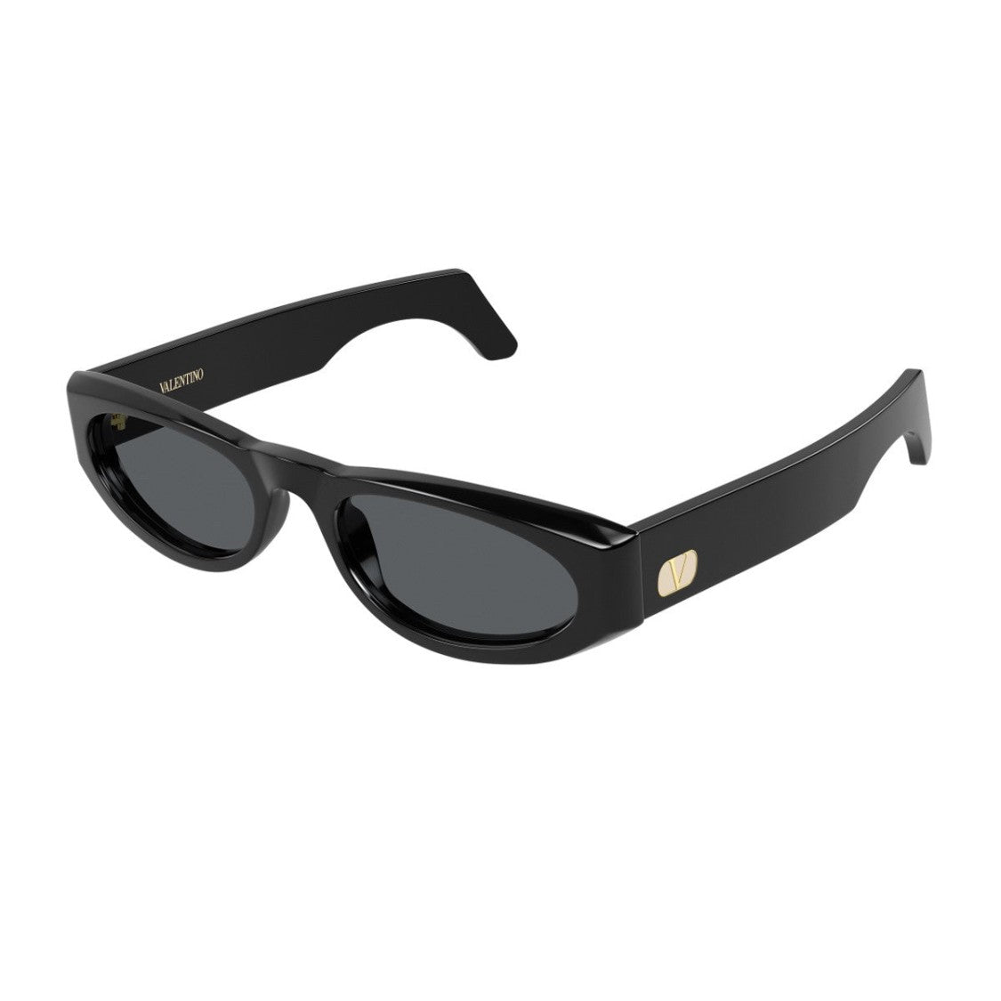 Valentino Black Linea V Logo Recycled Acetate Oval Sunglasses