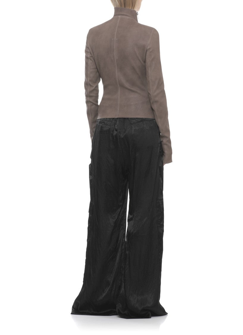Rick Owens Brown High Neck Gary Leather Jacket