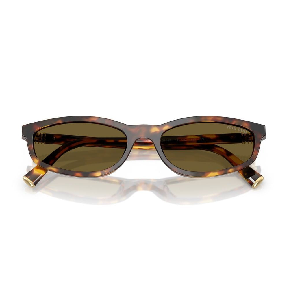 Miu Miu Slim Honey Havana Geometric Sunglasses With Metal Logo