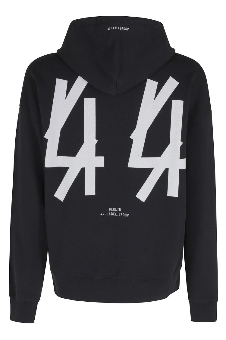 44 Label Group Black Front-Back Printed Cotton Hooded Sweatshirt