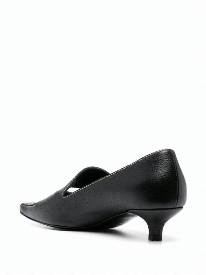 Totême Textured Black Leather Pumps With Pointed Toe Design
