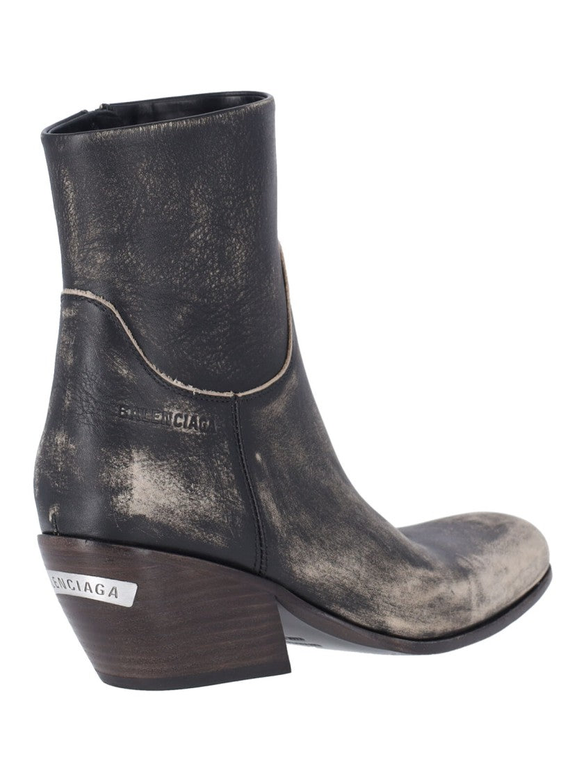 Balenciaga Memphis Square Toe Leather Boots