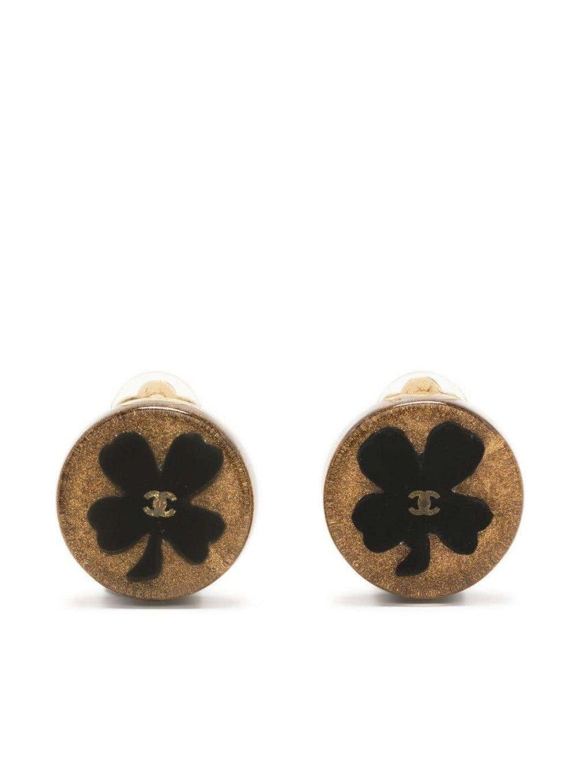 Chanel Black Clover Clip-On Earrings