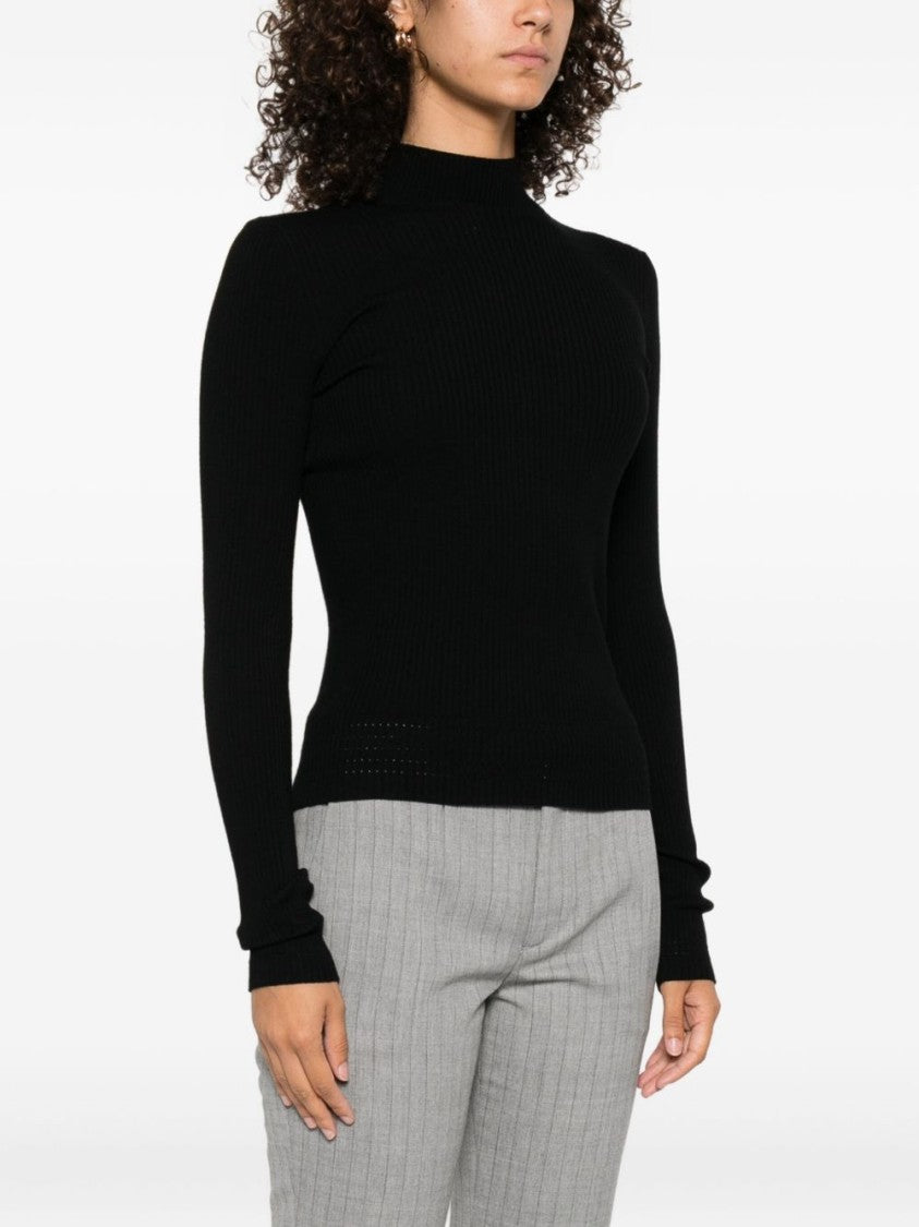 Twin-Set Fitted Ribbed Sweater With High Neckline