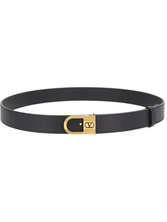 Valentino Garavani Refined Black Calf Leather Belt With Polished Gold-Tone Buckle