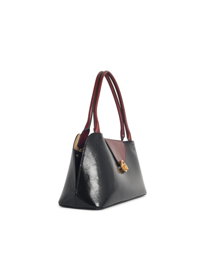 Versace East/West 'Vivian' Black And Brown Leather Shoulder Bag