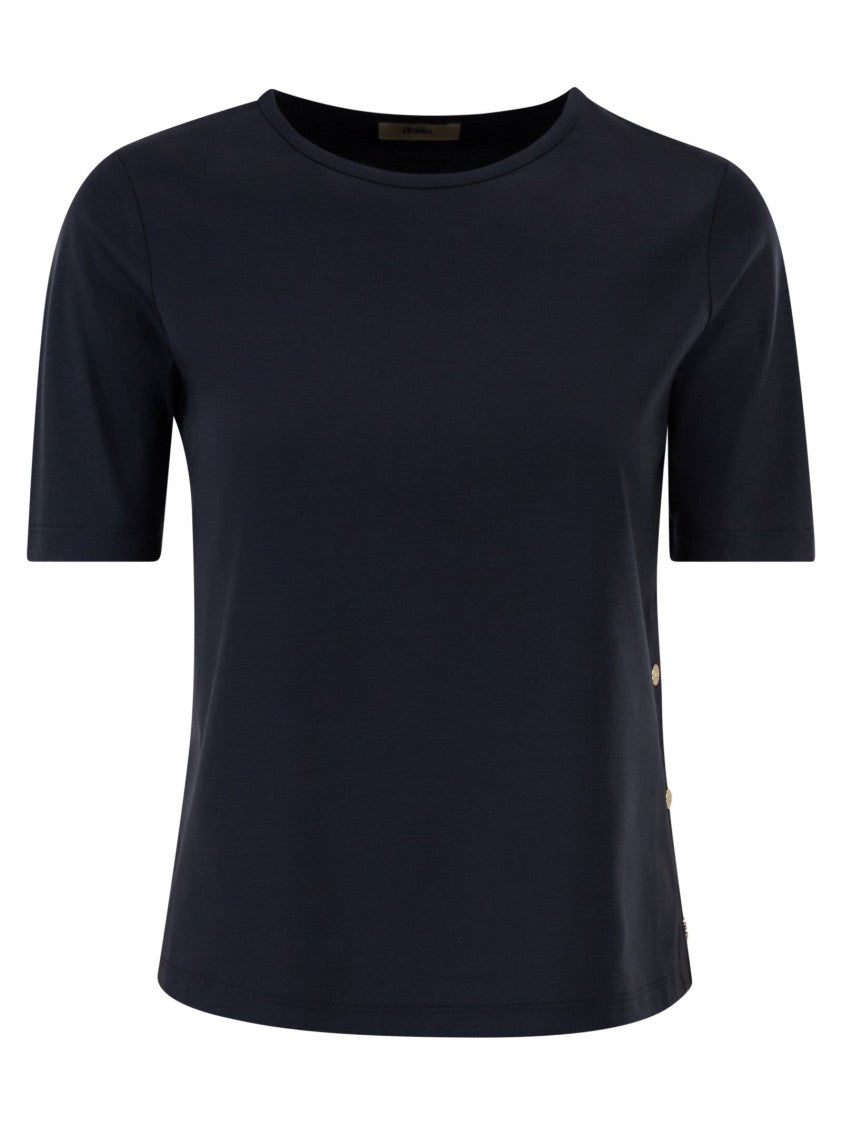 Herno Cotton T-Shirt With Logo Buttons On The Sides