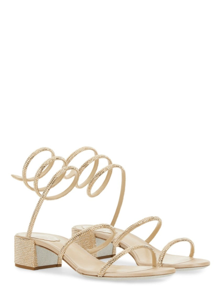René Caovilla Gold Cleo Embellished Leather Sandals