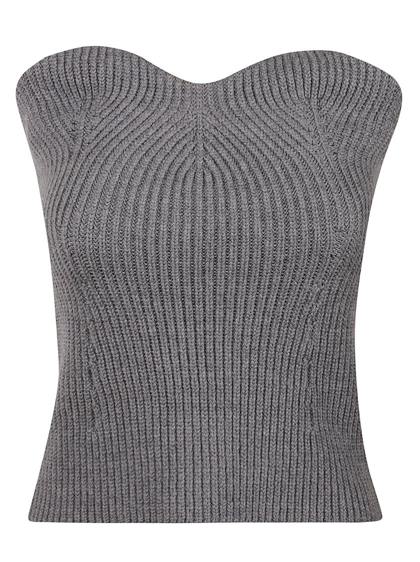 Jil Sander Ribbed Strapless Top With Curved Neckline