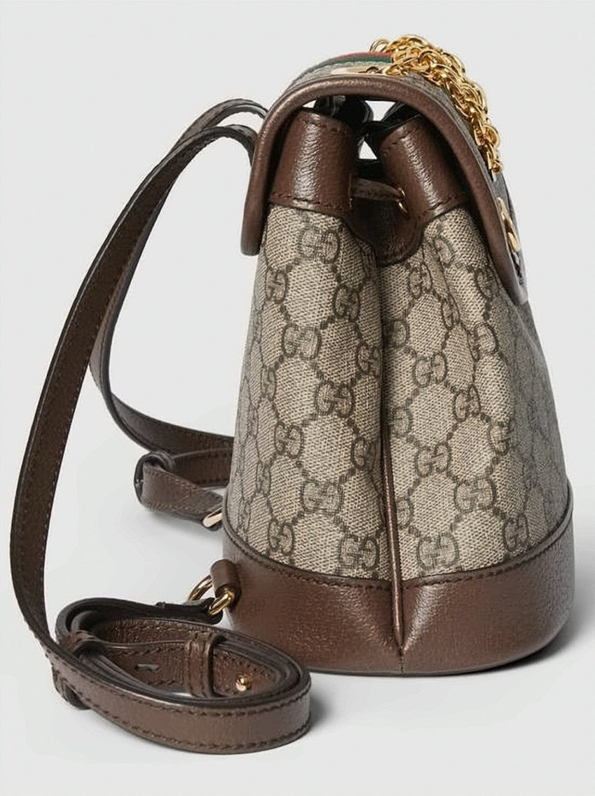Gucci Signature Monogram Canvas Backpack With Gold-Tone Accents