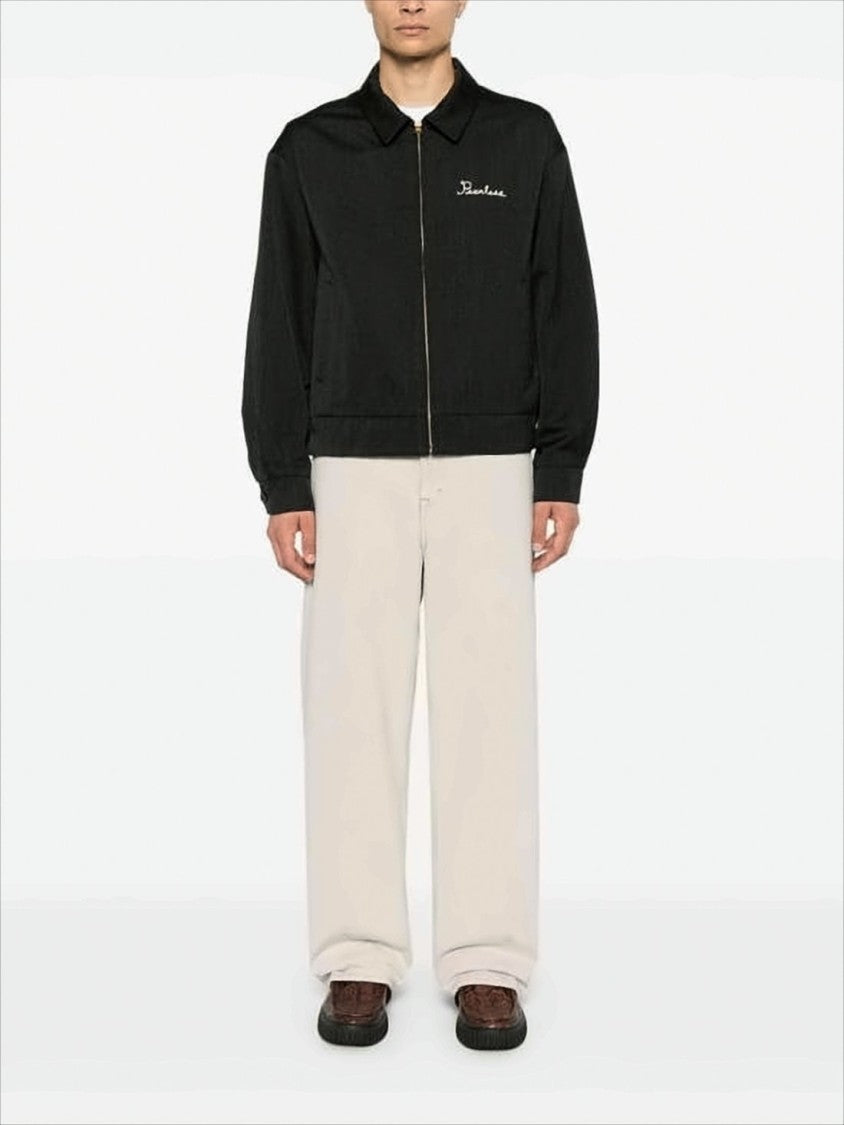 Visvim Black Wool And Linen Jacket With Embroidered Detail