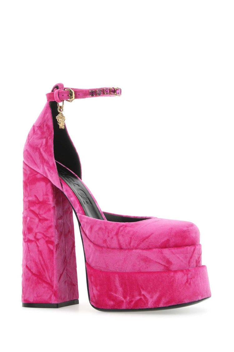 Versace Fuchsia Velvet Medusa Aevitas Pumps