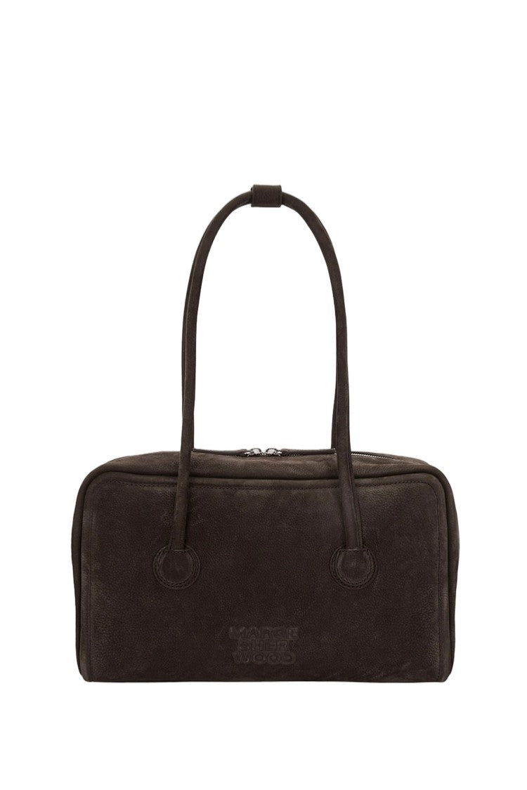 Margesherwood Structured Brown Boston Bag With Embossed Logo