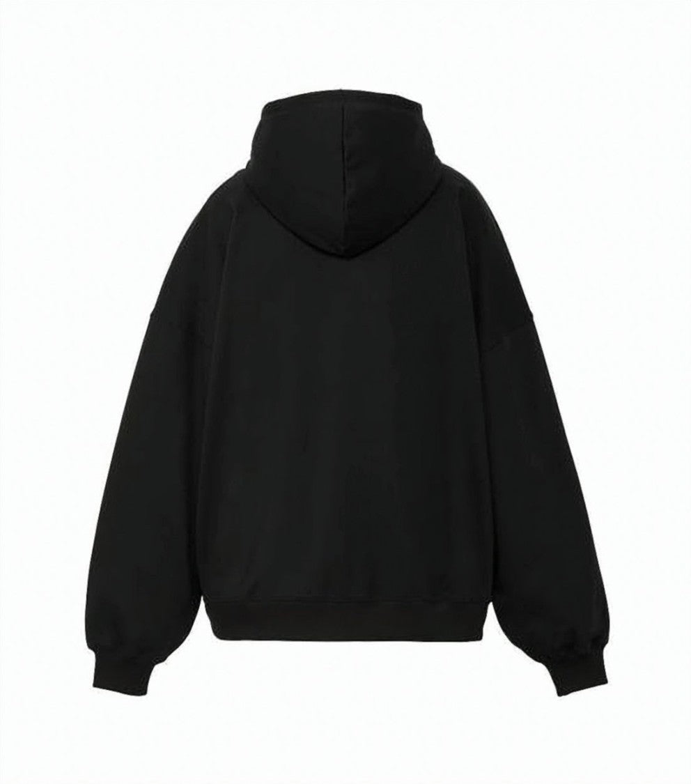 Onitsuka Tiger Minimalistic Black Zip-Up Hoodie With Drawstring Closure