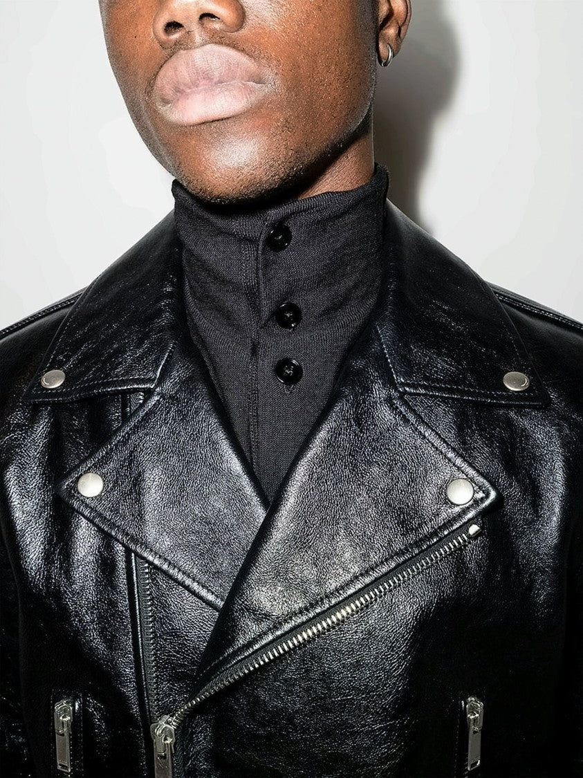 Saint Laurent Black Asymmetrical Zipper Leather Jacket