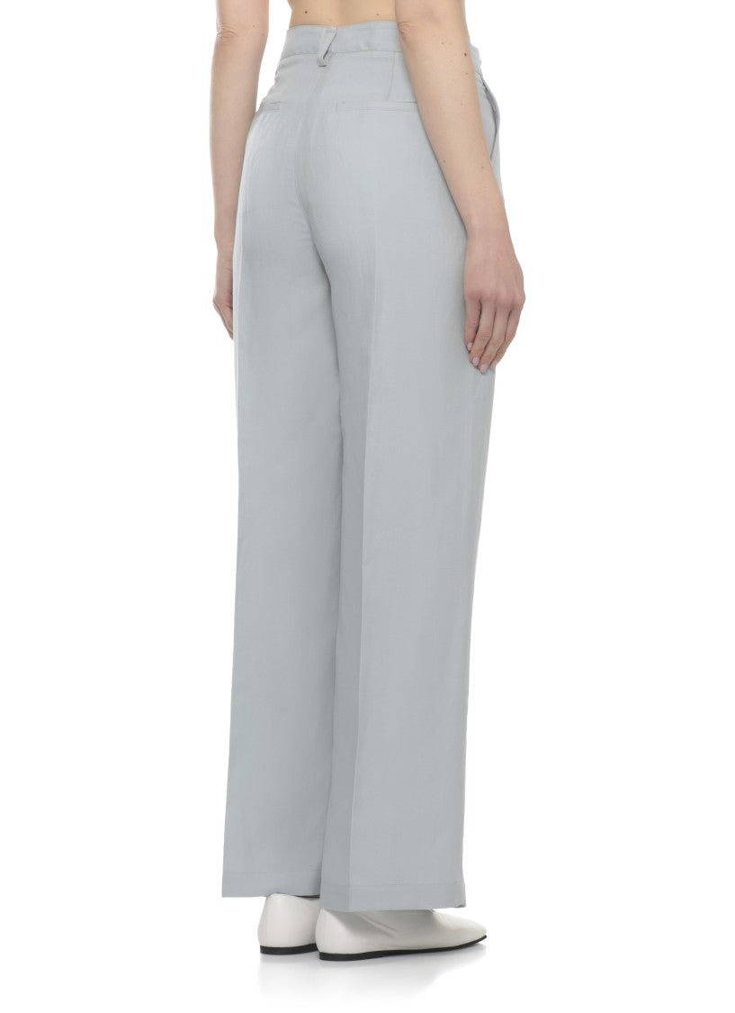 Woolrich Light Blue Linen-Blend Wide-Leg Pants