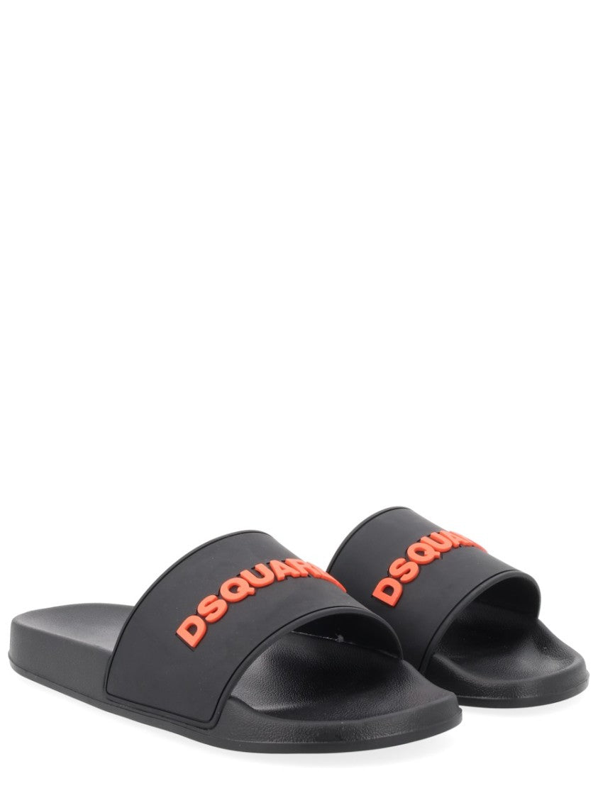 Dsquared2 Orange Raised Lettering Slide Sandals