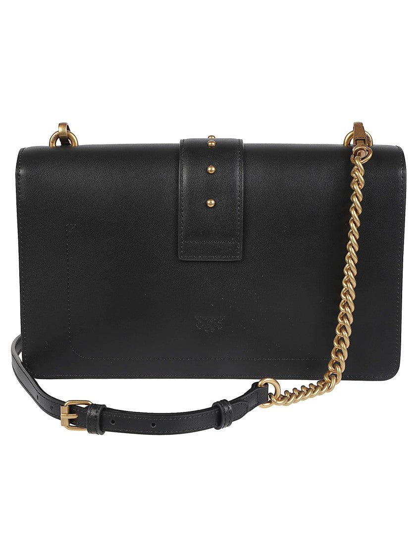 Pinko Love One Classic Black Leather Shoulder Bag