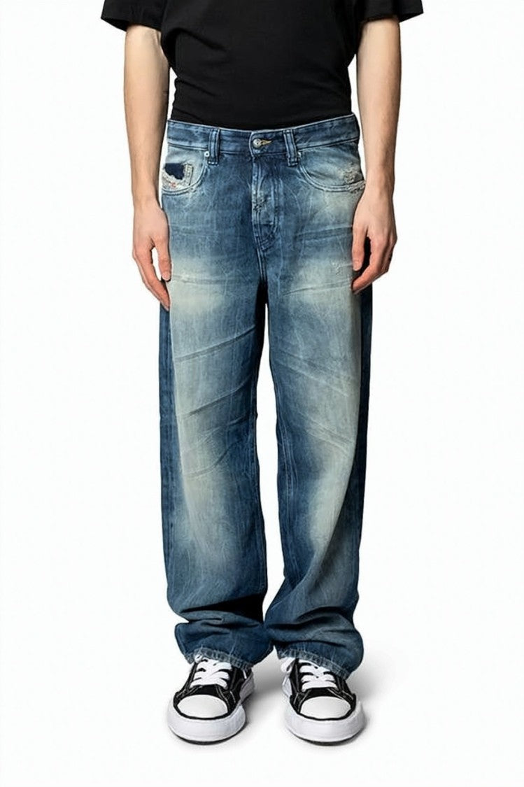 Diesel Relaxed Fit Denim Pants With Faded Blue Wash