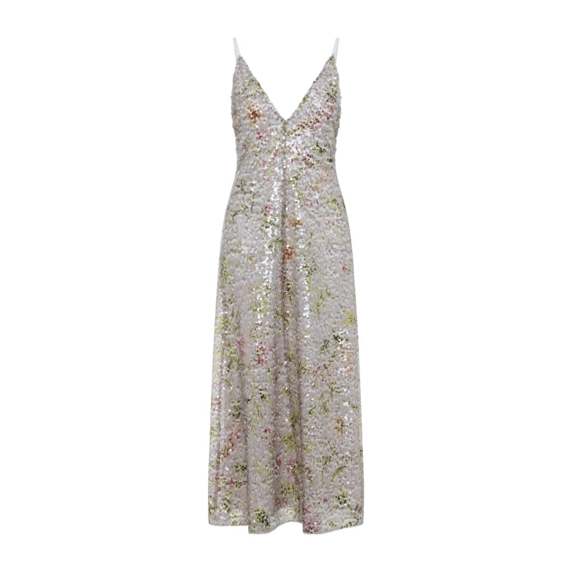 Alberta Ferretti Multicolor Floral Midi Dress With Sequin Overlay