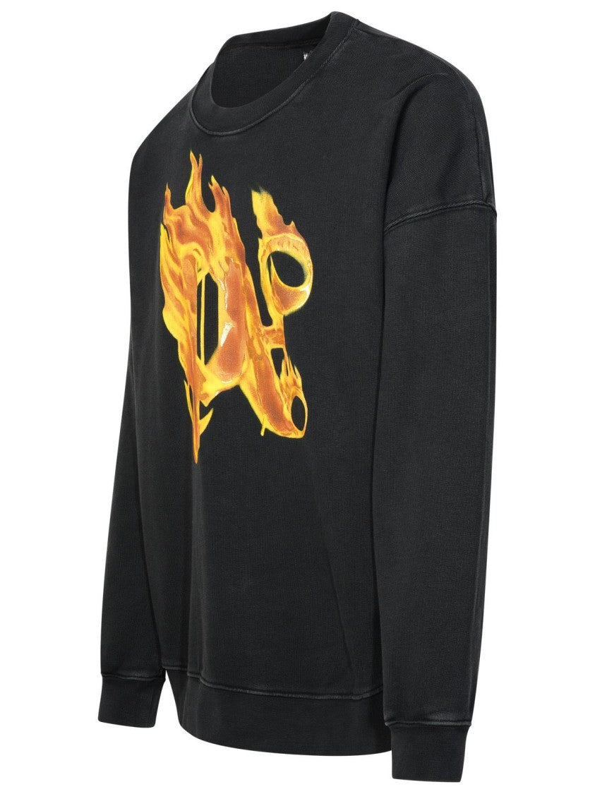 Palm Angels Burning' Black Cotton Sweatshirt