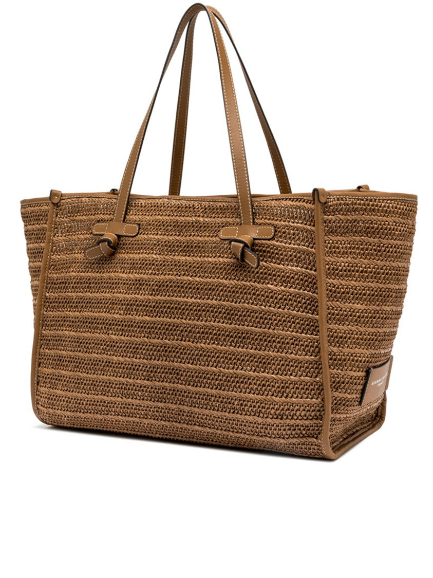 Gianni Chiarini Marcella Textured Striped Brown Woven Tote