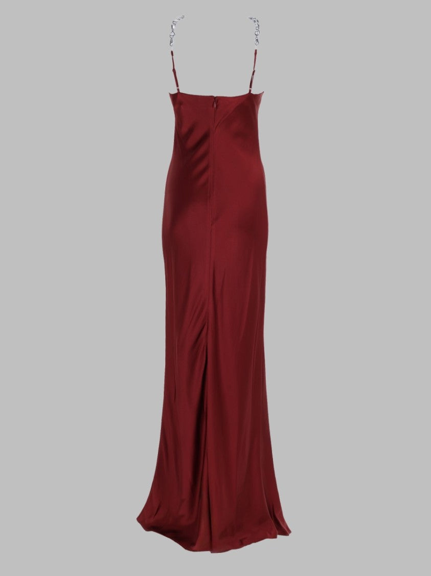 Staud Floor-Length Burgundy Dress With Halter Neckline And Chain Straps