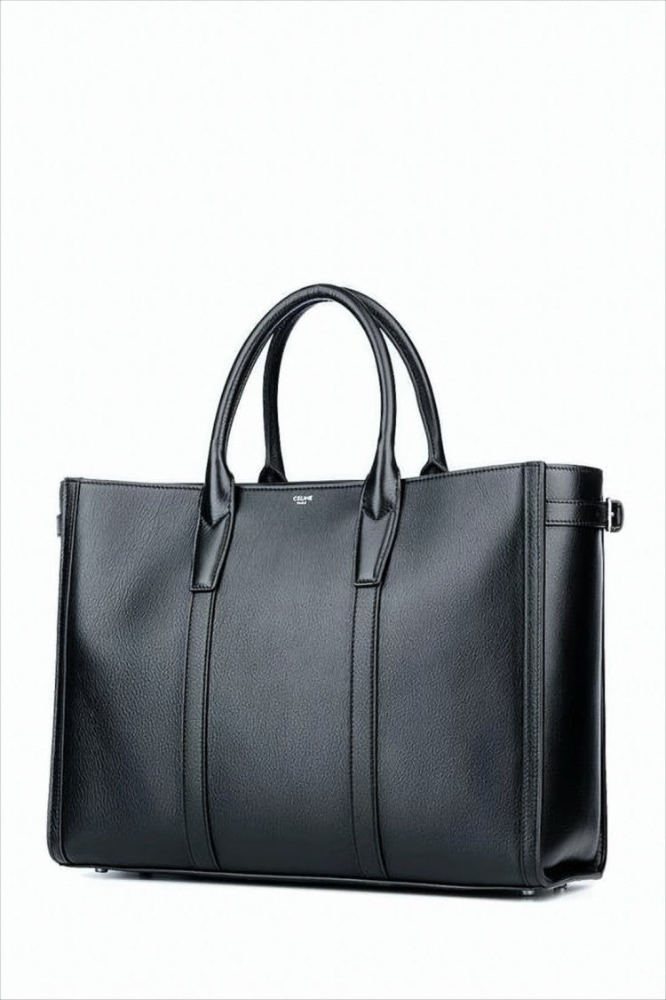 Celine Rectangular Black Calf Leather Tote Bag