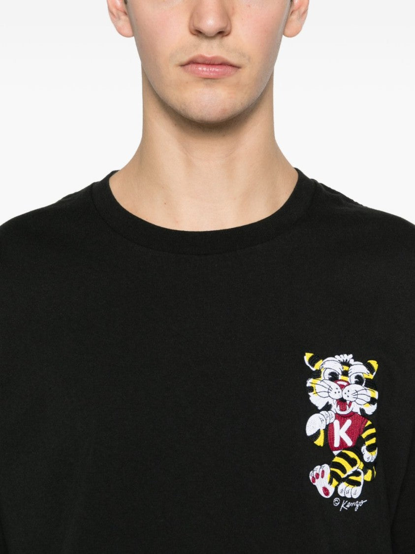 Kenzo Short-Sleeve Black T-Shirt With Embroidered Tiger