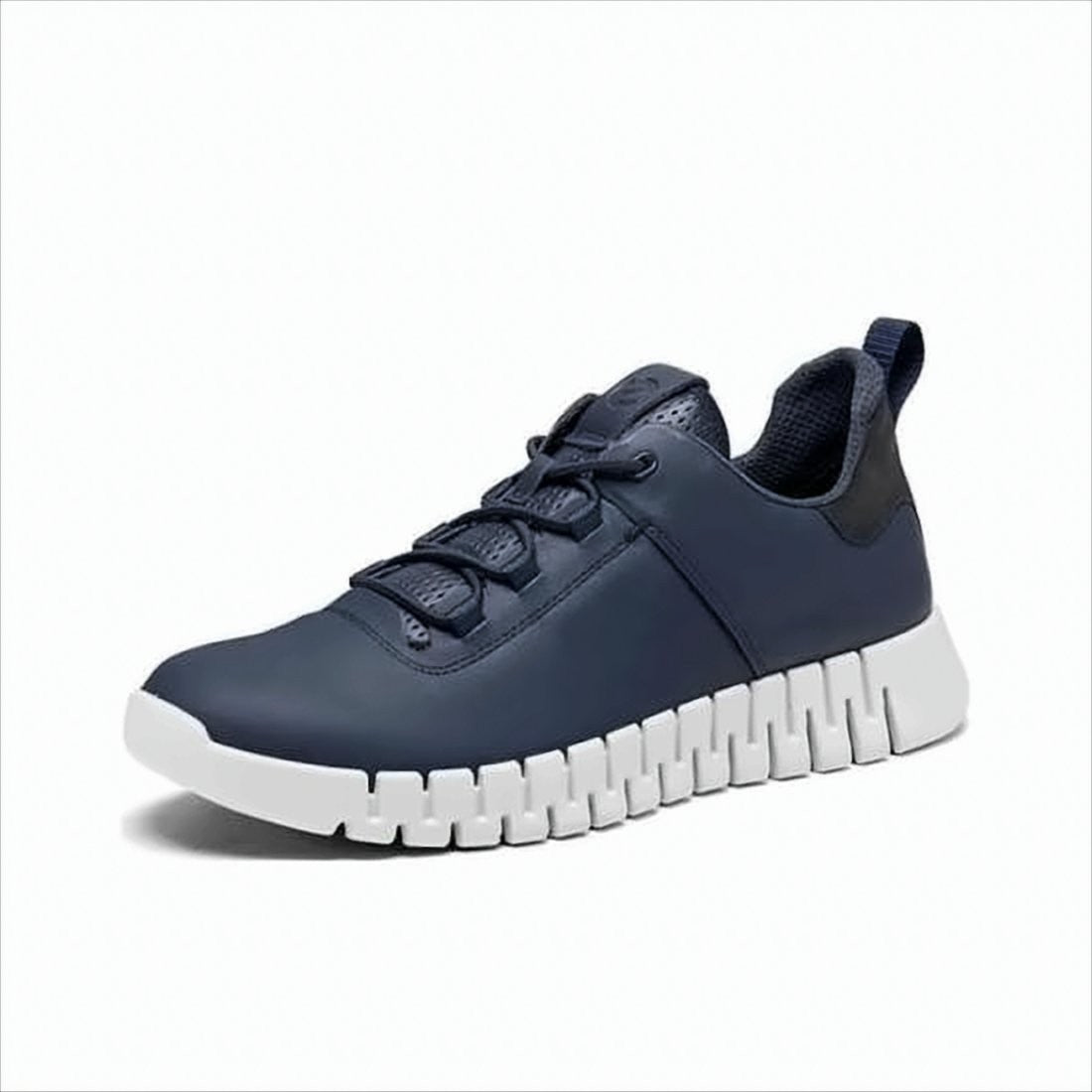 Ecco Navy Leather Sneakers With Contrast Sole