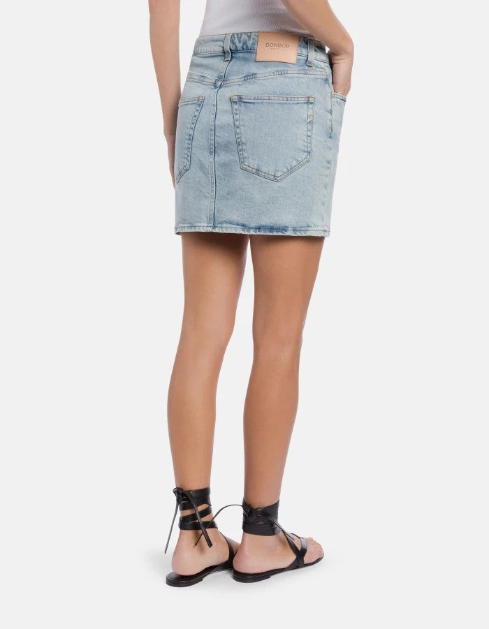 Dondup Light Blue Faded Whiskering Denim Mini Skirt