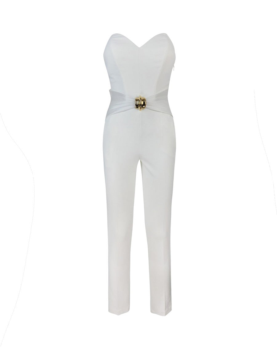 Elisabetta Franchi White Fluid Crêpe Jumpsuit With Oversized Bow