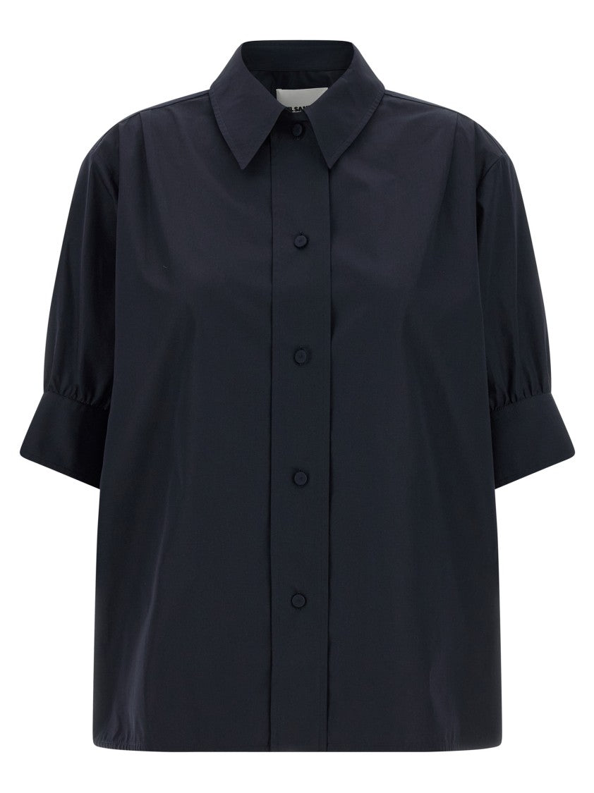 Jil Sander Boxy Black Cotton Poplin Shirt With Curled Sleeves