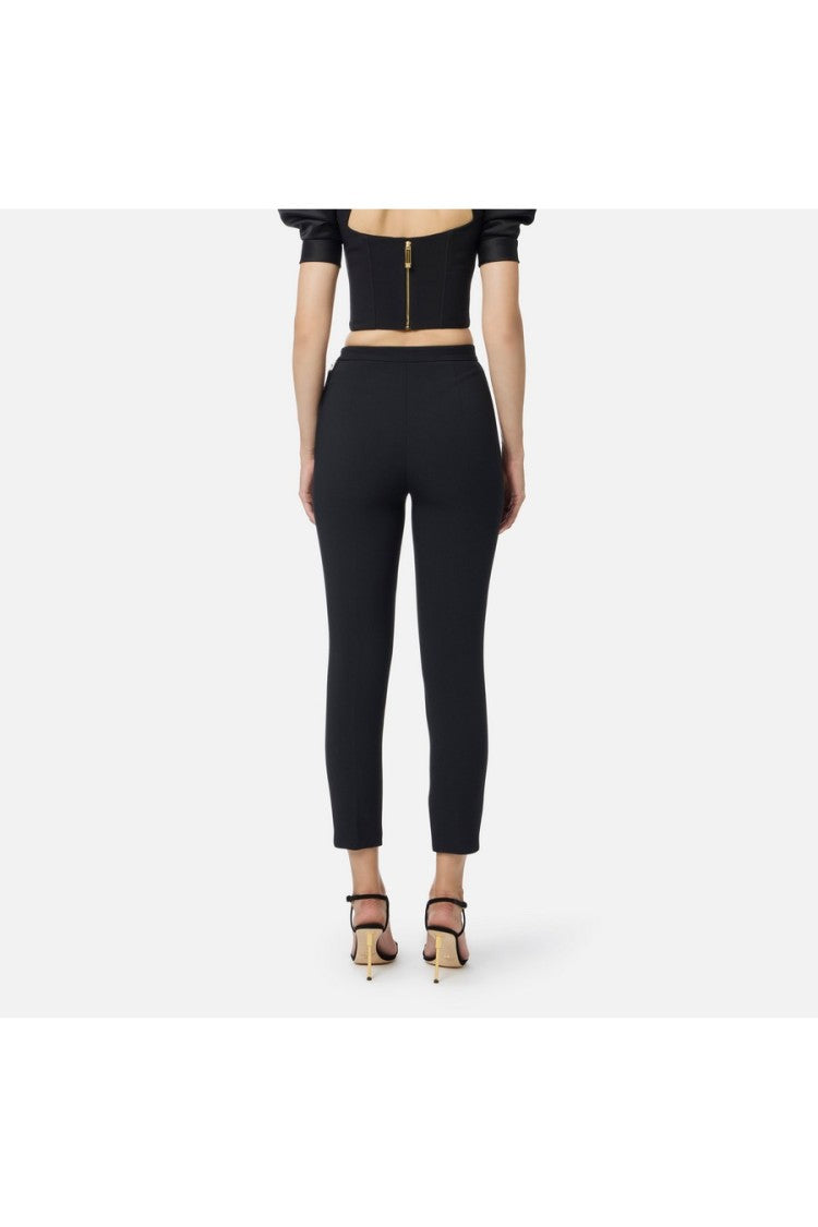 Elisabetta Franchi Black Ankle-Length Flap Pocket Polyester-Blend Cropped Pants